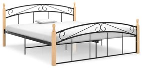 324929 vidaXL Estrutura de cama 160x200cm metal/madeira carvalho maciça preto