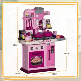 Conjunto de cozinha infantil 53 C x 22 L x 69 A cm com 33 peças para crianças dos 3 aos 6 anos, com luzes e sons realistas, cor-de-rosa