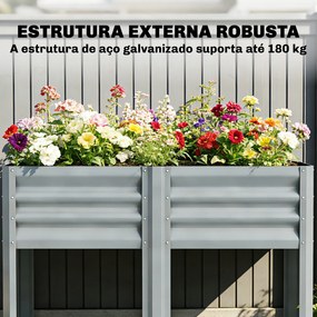 Floreira  Elevada com Prateleira Inferior, Mesa de Cultivo em Metal Galvanizado com Forro 120x55x80 cm Cinzento Prateado