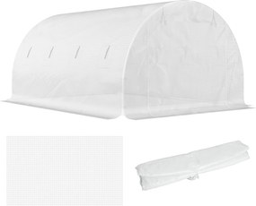Lona de substituição para estufa em túnel de 12 m² (4 x 3 x 2 m) (ESTRUTURA NÃO INCLUIDA), PE anti-UV e impermeável, com 8 janelas + porta enrolável c