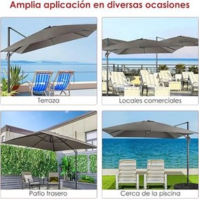 Guarda-sol 300 cm para jardim com manivela, 3 inclinações, rotação de 360°, 8 varas, base cruzada Cinzento