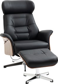 Poltrona relax com apoio para os pés, poltrona de relaxamento com encosto reclinável e apoio para a cabeça ajustável, 80 x 84 x 108 cm, preta