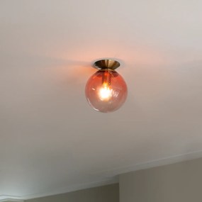 Candeeiro de teto Art Deco em latão com vidro rosa - Pallon