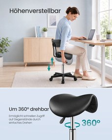 Banco de sela em couro PU , regulável em altura, 56x56x68,5-82,5 cm preto