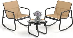 Conjunto de móveis de jardim de 4 peças com suave movimento de baloiço para terraço castanho