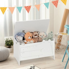 Caixa de brinquedos para crianças com dobradiça de segurança para o quarto das crianças 60 x 33 x 37,5 cm Branco