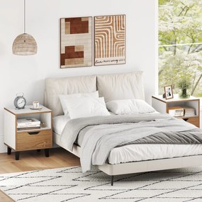 Conjunto de 2 mesas de cabeceira modernas de meados do século com gaveta e prateleira de armazenamento aberta - branco