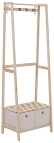 HOMCOM Suporte para Cabides de Madeira 2 Prateleiras Cabide com 2 Gavetas de Tecido 4 Ganchos e Barra para Pendurar 58x36x168cm Madeira