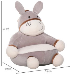 HOMCOM Mini sofá infantil em forma de burro Poltrona fofa para crianças acima de 18 meses com assento acolchoado 60x55x60cm cinza