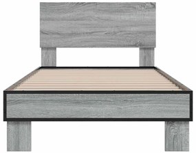Estrutura de cama derivados de madeira e metal cinzento sonoma