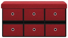 Banco arrumação dobrável 76x38x38 cm linho falso vermelho-tinto