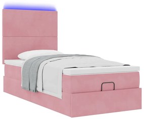 Estrutura de cama otomana com colchões rosa 90x200cm veludo