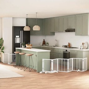 vidaXL Portão p/ cães com porta dobrável 9 painéis 450 cm álamo branco