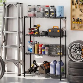 Estante metálica ajustável 91 x 35 x 138,5 cm de 4 níveis com grelha de arame com capacidade para 452 kg para casa, cozinha, garagem, escritório Preta