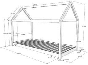 Cama criança Casa CABANE (90x200cm) + Estrado + Colchão Natural