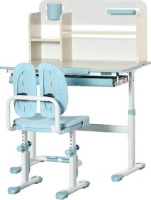 Conjunto de secretária e cadeira para crianças, com altura ajustável e tampo inclinável de 0 a 60°, azul