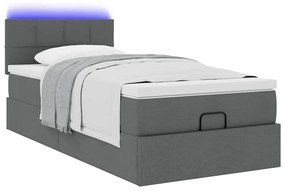 Cama otomana com colchão &amp; LEDs 90x200cm tecido cinzento escuro