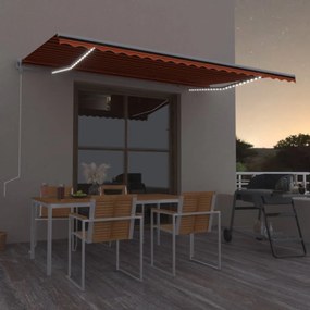 vidaXL Toldo autom. LED e sensor de vento 500x300 cm laranja/castanho