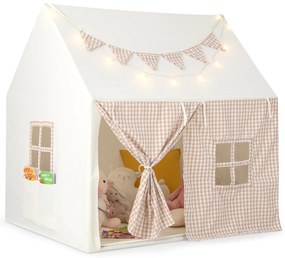 Tenda de casinha de brinquedo, tapete acolchoado, 2 janelas, 2 bolsos de armazenamento, luzes de estrela, flâmula, tenda para crianças de 3 a 8 anos, rosa