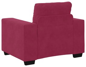 Conjunto de Sofá 3 Peças com Almofadas Vermelho Vinho em Veludo