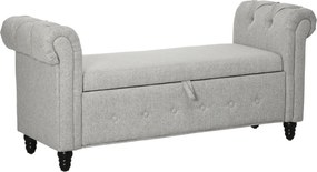 Banco com baú 2 em 1 em tecido com aspeto de linho e pés de madeira 146,5 x 49 x 72 cm cinzento