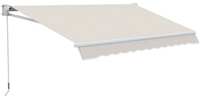 Outsunny Toldo Manual Retrátil com Manivela 200x250 cm Toldo de Parede com Proteção Solar UV50+ e Estrutura de Alumínio Creme