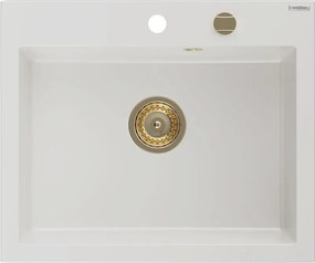 Mexen Elix lava-loiça em granito de 1 bacia 600 x 500 mm, branco, sifão dourado - 6525601005-20-G