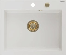 Mexen Elix lava-loiça em granito de 1 bacia 600 x 500 mm, branco, sifão dourado - 6525601005-20-G