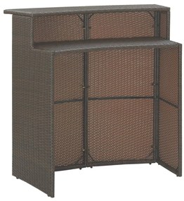 3 pcs conjunto de bar p/ jardim com almofadões vime PE castanho