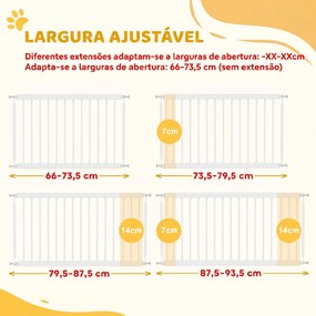 Barreira de Segurança Extensível para Cães Pequenos 67-93,5 cm Altura 45 cm para Portas e Escadas Branco