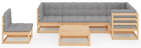 7 pcs conjunto lounge de jardim c/ almofadões pinho maciço