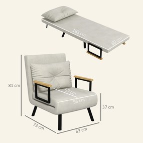 Poltrona convertível 4 em 1 63 L x 73 P x 81 A cm, cama individual, encosto com 5 posições, braços em madeira com almofada, tecido com efeito de velud