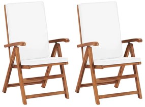 vidaXL Cadeiras jardim reclináveis + almofadões 2pcs teca maciça creme
