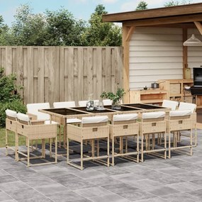 vidaXL 13 pcs conjunto de jantar p/ jardim com almofadões vime PE bege