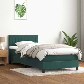 Cama com molas/colchão 90x220 cm veludo verde-escuro