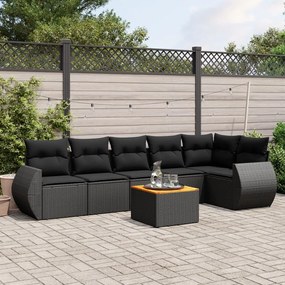 vidaXL 7 pcs conjunto de sofás p/ jardim c/ almofadões vime PE preto