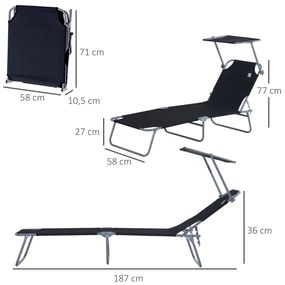 Outsunny Espreguiçadeira de Jardim Dobrável com Toldo Removível e Ajus