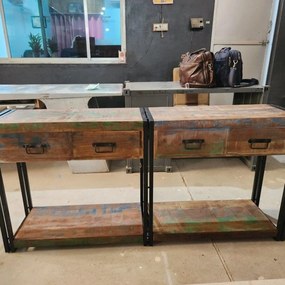 Mesa de Consola vidaXL com Gavetas 160x33x75 cm em Madeira Reclamada