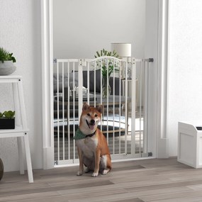 Barreira de segurança extensível para cães, 74-100 cm, fecho automático, fixação por pressão sem necessidade de perfuração, branca