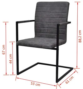 Cadeiras de jantar cantilever 2 pcs couro artificial cinzento