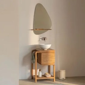 Conjunto De Móveis De Banheiro Em Madeira De Teca Bradley Cerâmica Branca Redonda Ø30 Cm Calgari & Irregular Com Prateleira De Madeira 55x85 - Sklum