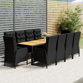 vidaXL 11 pcs conjunto de jantar para jardim vime PE preto