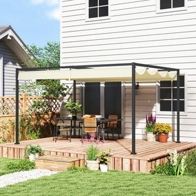 Pérgola 400x300x222 cm Pérgola de Jardim com Teto Retrátil de Poliéster com Revestimento para Celebrações Festas Casamento Creme