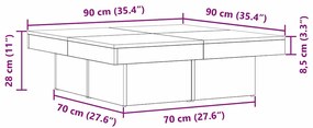 Mesa de Centro vidaXL Preta em Carvalho de 90x90x28 cm de Madeira de E
