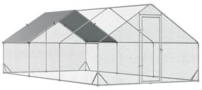 Galinheiro de Exterior Grande 3x6x2m Gaiola para 12-18 Galinhas de Aço Galvanizado com Teto de PE e Fechadura para Coelhos Prata