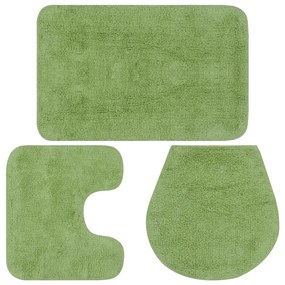 vidaXL Conjunto tapetes de casa de banho 3 pcs tecido verde