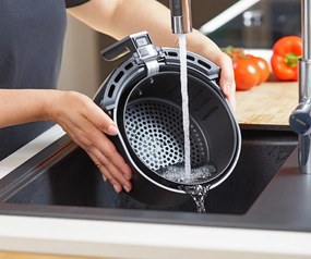 Fritadeira de ar quente 9 em 1 com ecrã tátil e 1500 W, 23 x 26,5 x 32 cm Preto + Prateado