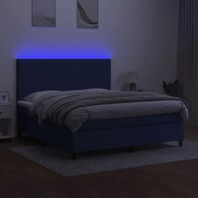 Cama box spring c/ colchão e LED 160x200 cm tecido azul