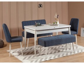 Conjunto de Mesa de Jantar Extensível e Cadeiras Vina – Branco e Azul