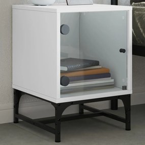 Mesas de cabeceira c/ portas de vidro 2 pcs 35x37x50 cm branco